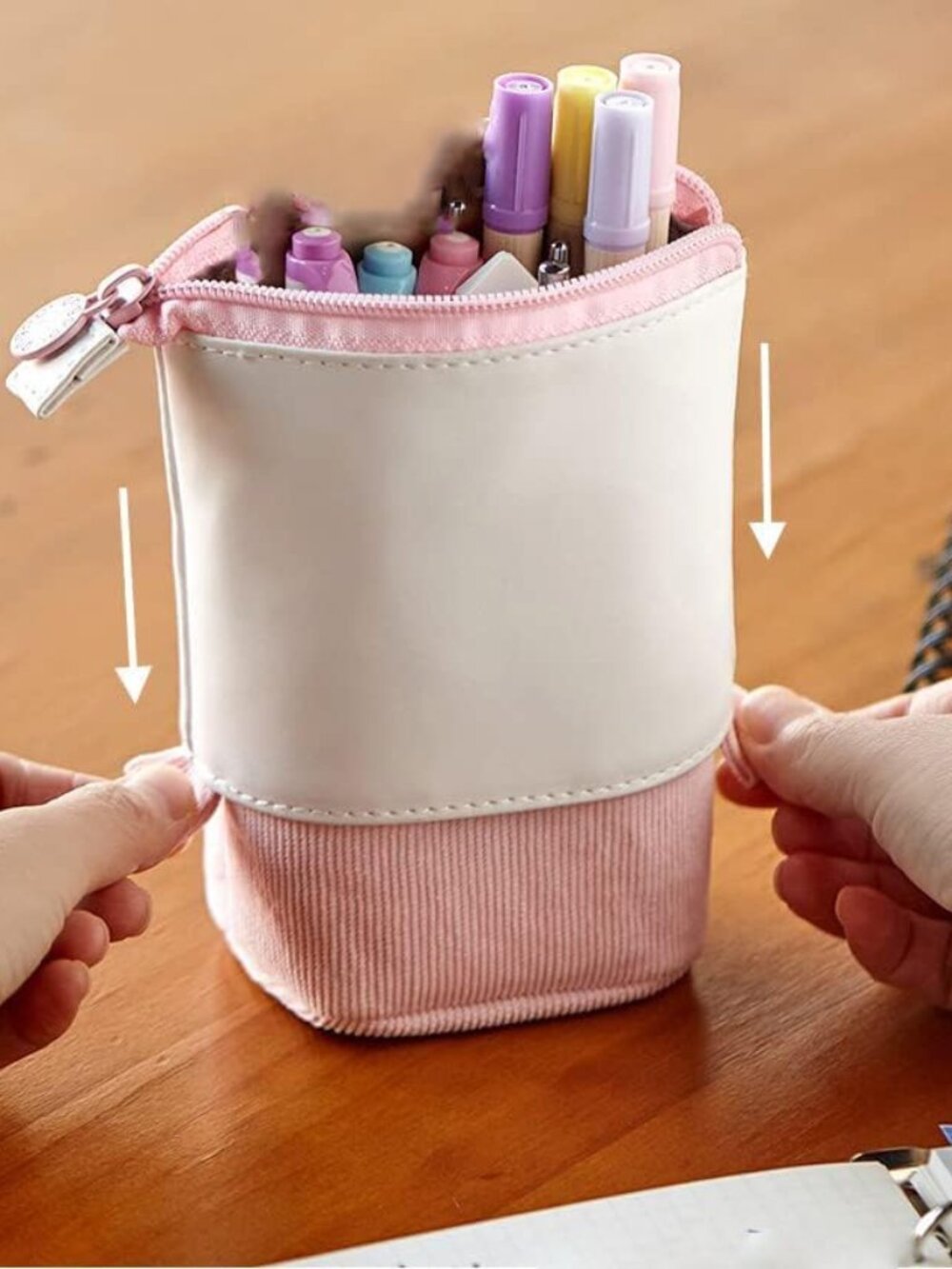 Pop-Up Telescopic Pencil Case with Stand | Retractable PU Corduroy Pen Holder